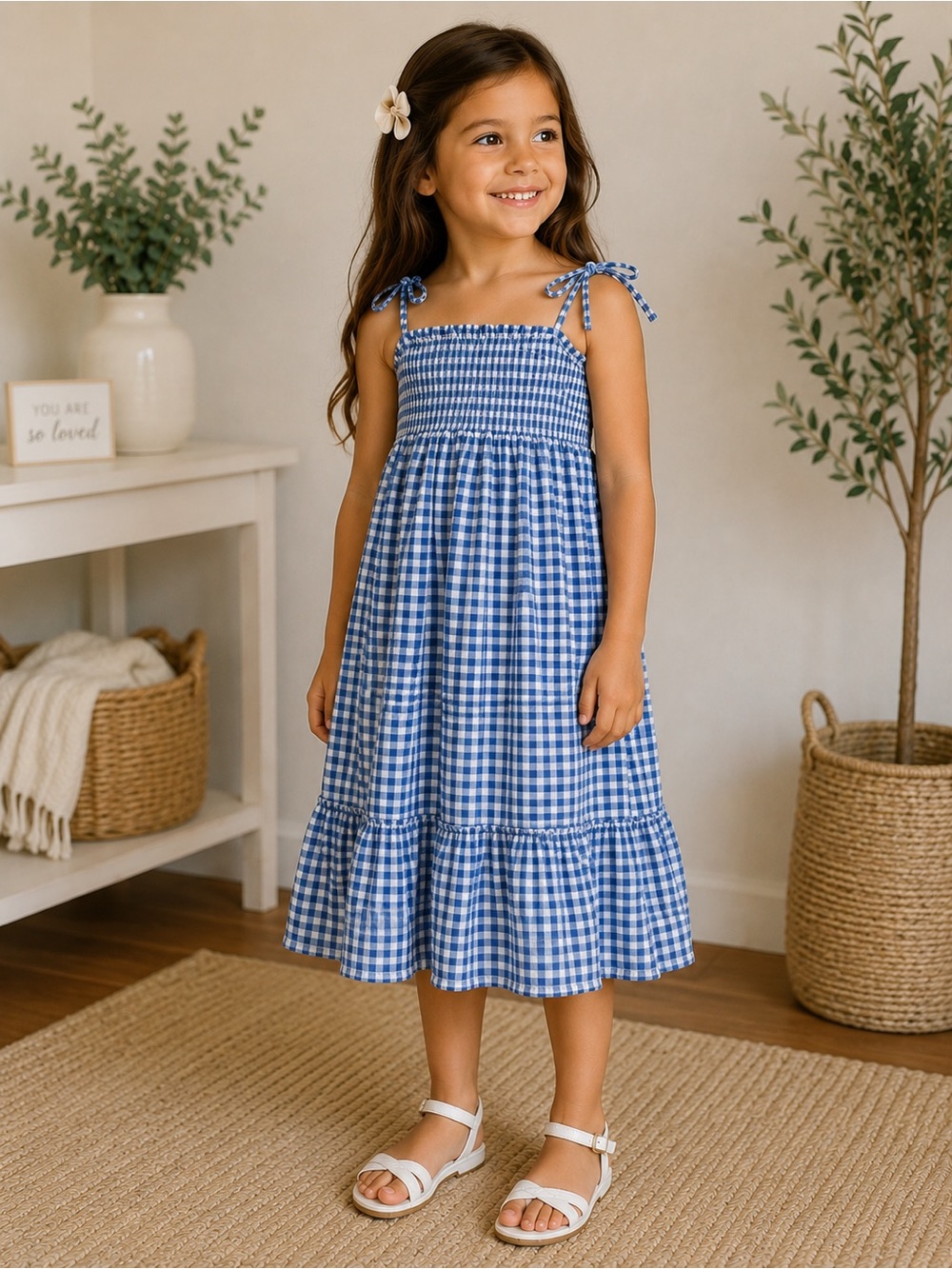 H&M Gingham Sundress | Size 4–5 Years | Blue Check Smocked Dress
